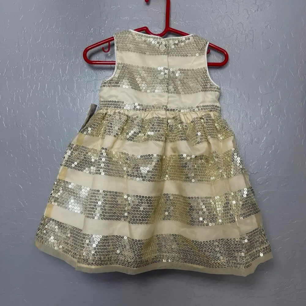 Girls Sequin Striped Fit And Flare Dress - All Dressed Up - White, 18-24MO